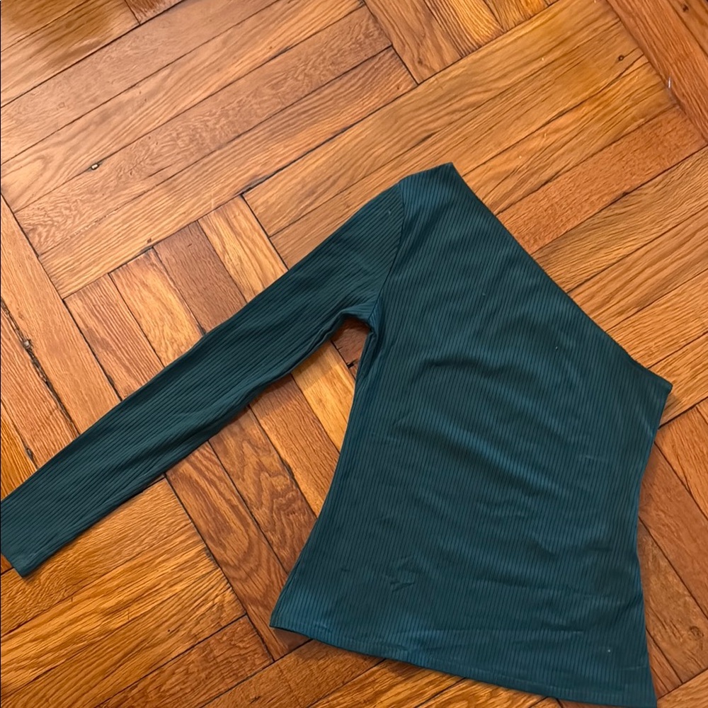 One-Shoulder Green Ribbed Top